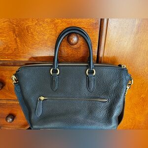 Black Leather Coach Handbag Satchel with Gold Accents